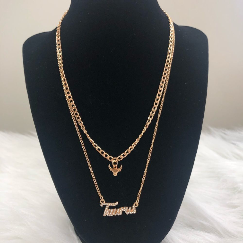 18 K Gold Plated‎ Double Layer Diamond Taurus Zodiac Sign Necklace